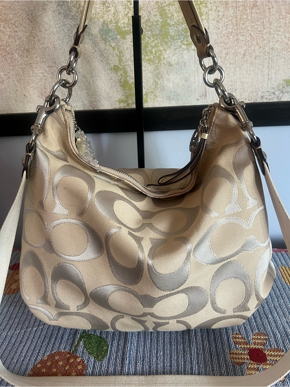 Coach 2006 Poppy Signature Gold Khaki Sparkly Hobo Shoulder Crossbody Y2K Bag - Picture 8 of 16